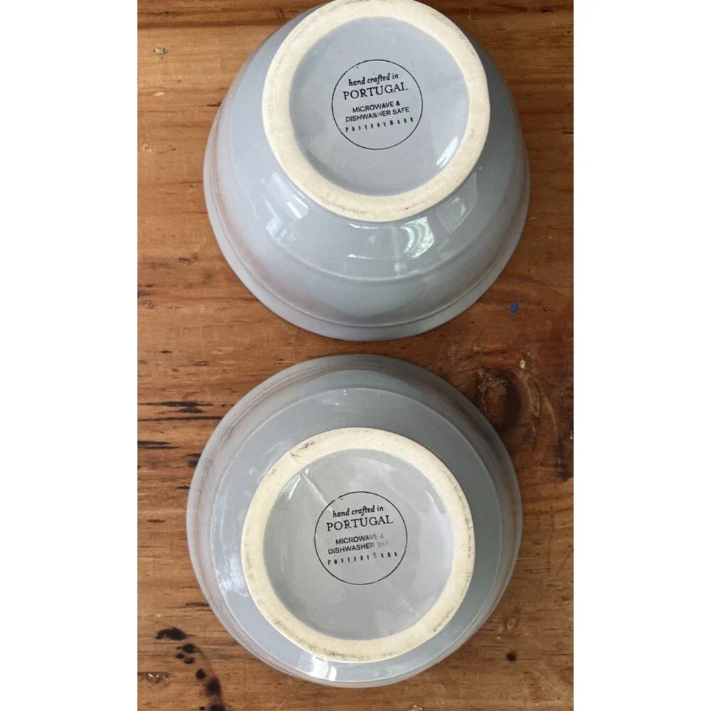 2 Pottery Barn Cambria Gray Soup Cereal Bowl Made in Portugal Ceramic Footed